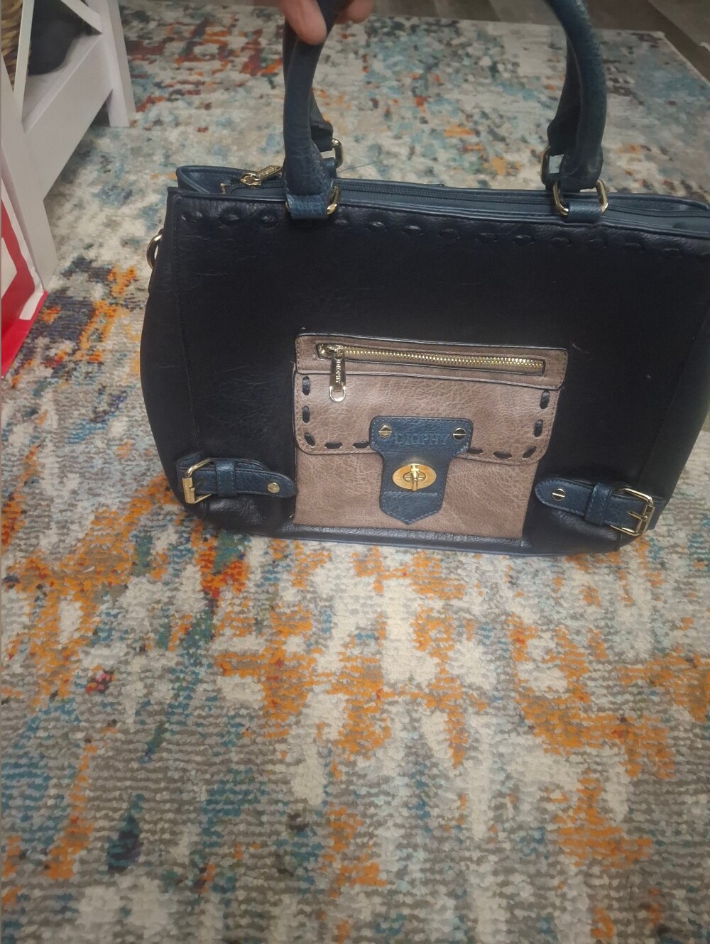 DIOPHY Two-Tone Black and Brown Women's Satchel with Gold Hardware